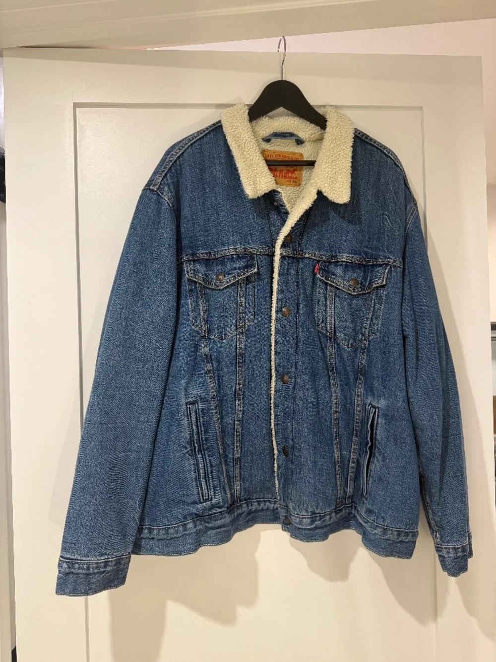 Levis Mens XXL Sherpa Lined Trucker Jacket Blue Denim Type III Fleece 2XL
